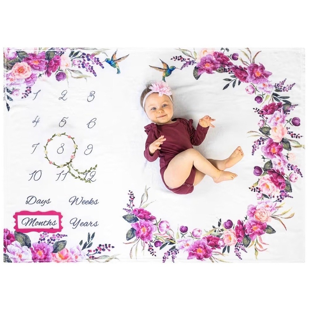 Bliss n Baby Milestone Blanket Floral Hummingbird Fleece 60x40 Wreath Marker